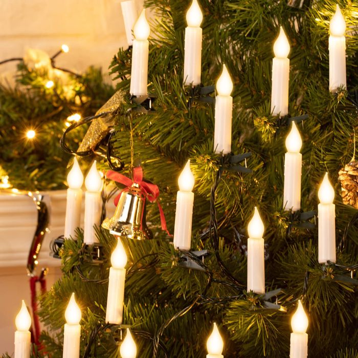 Bougies Sapin De Noël LED Sans Flamme Avec Guirlandes Lumineuses - Télécommande Et Minuteur - Vert
