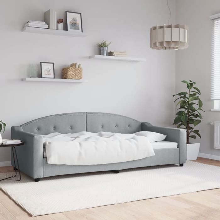 CHIC Lit adulte 1 place - 90x200 cm Lit de repos gris clair 90x200 cm tissu #Sara87457