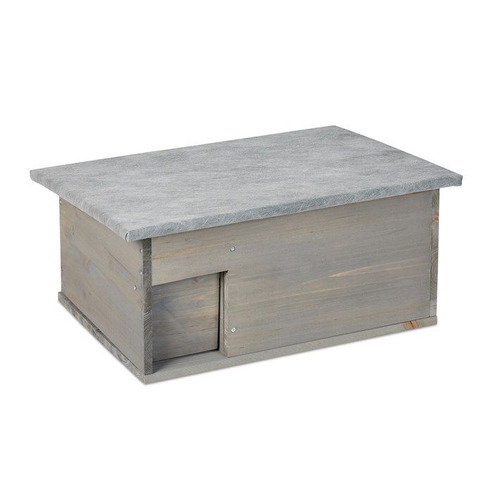 Relaxdays Maison pour hérissons kit à monter fond trappe anti-rats entrée en labyrinthe bois 21 x 46 x 34 cm gris