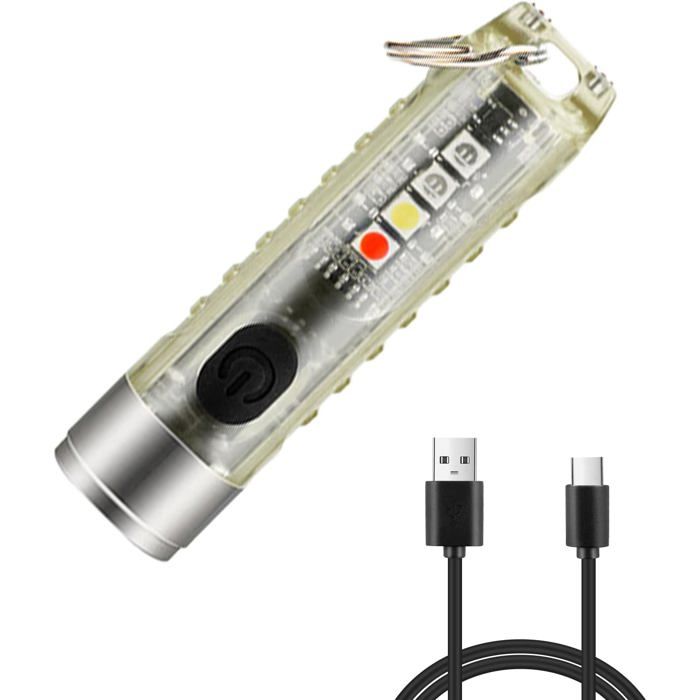 S11 Mini lampe de poche LED rechargeable Type-C IP65 étanche. Porte-clés multi-fonction marche/recherche/randonnée/urgence