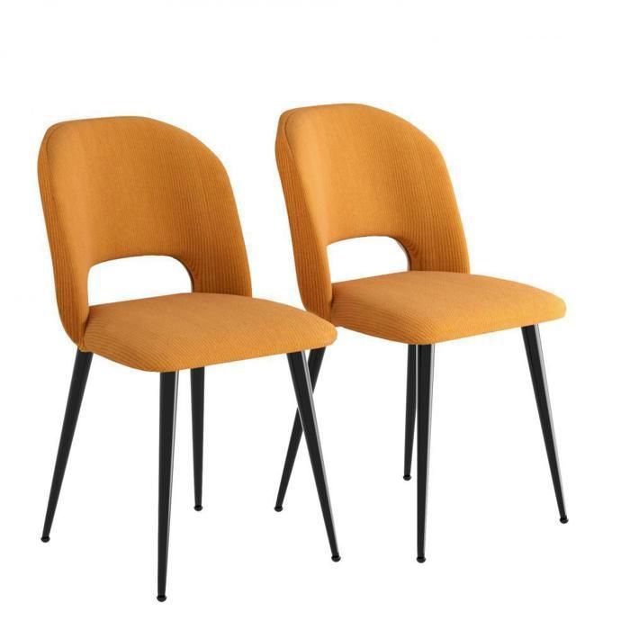 LVHCMFOHM - Chaises de Salle à Manger Rayée - Lot de 2 - Rembourrée et Dossier - Pieds en Métal Noir - 48x45x85 cm - Orange