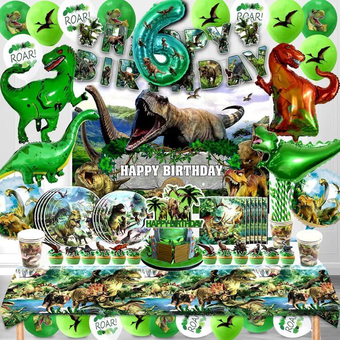 Decoration Anniversaire Dinosaure 5 Ans,Dinosaur Anniversaire Ballon Hélium 146 Pcs,Jungle Dinosaurs Vaisselle Kit,Déco Dino[BB965] - Maison