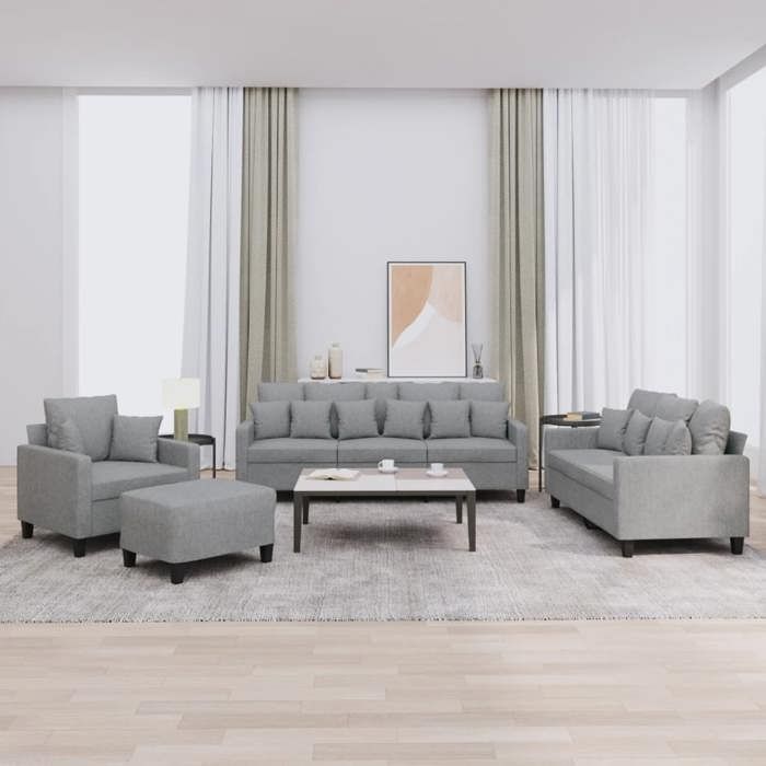 Ensemble de canapés 4 pièces - vidaXL - Coussins gris clair - Tissu polyester - Structure en métal et contreplaqué