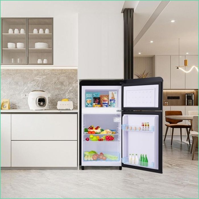 Réfrigérateur Retro - Double Porte Haut/Bas 72L (21L Congélateur) - Noir - Classe Énergie E