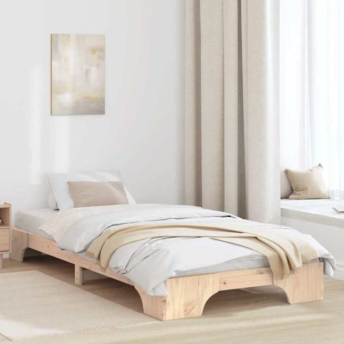 Cadre de lit en pin massif - UU - 75x190 cm - Naturel - Pin massif - Cadre à lattes - Durable - Poids maximal 100 kg