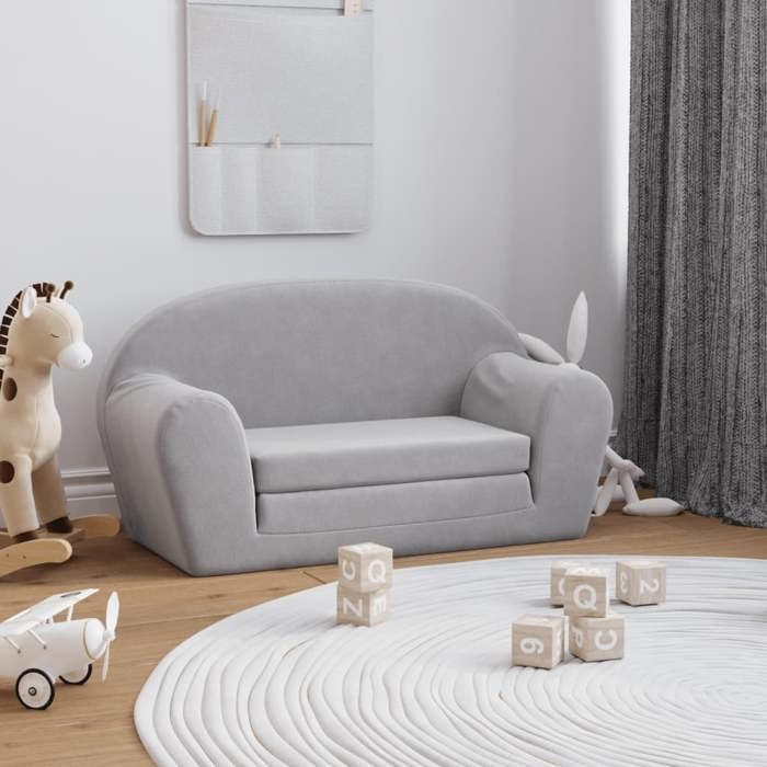Canapé-lit enfants - vidaXL - Gris clair - Peluche douce - 2 places - 84x(34-90)x45 cm - Housse amovible