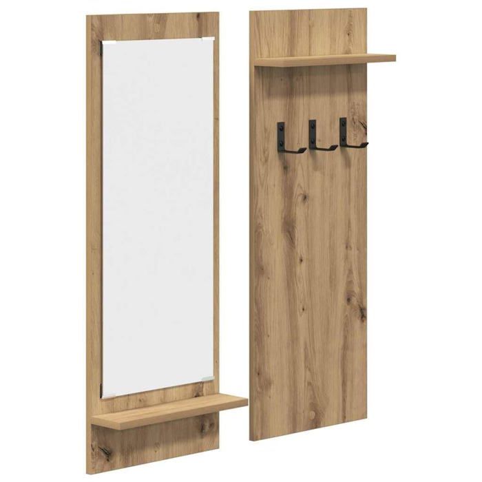 Porte-manteau mural avec miroir - vidaXL - Chêne artisanal - 70x10x90 cm - Bois dingénierie - 2 étagères