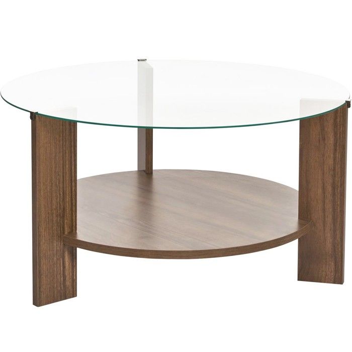 Table basse ronde effet Noyer et verre Ø75 cm - Elora - Cdiscount Maison