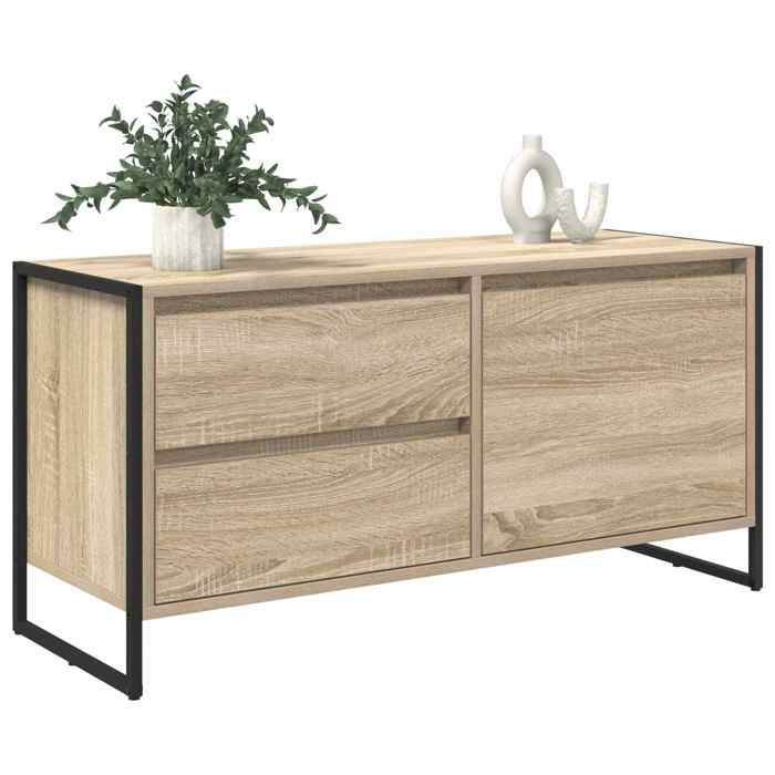 CHIC Marron Meuble TV Moderne - ZENCORE - MEUBLE DE SEJOUR - Cabinet TV - Sonoma 100x36x49.5cm - Bois dingénierie 3895