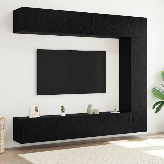 Banc TV Noir Magnifique - Ensemble meuble TV - Armoire TV Pour Téléviseur - 5 pcs Chêne noir - Bois dingénierie CL3779848