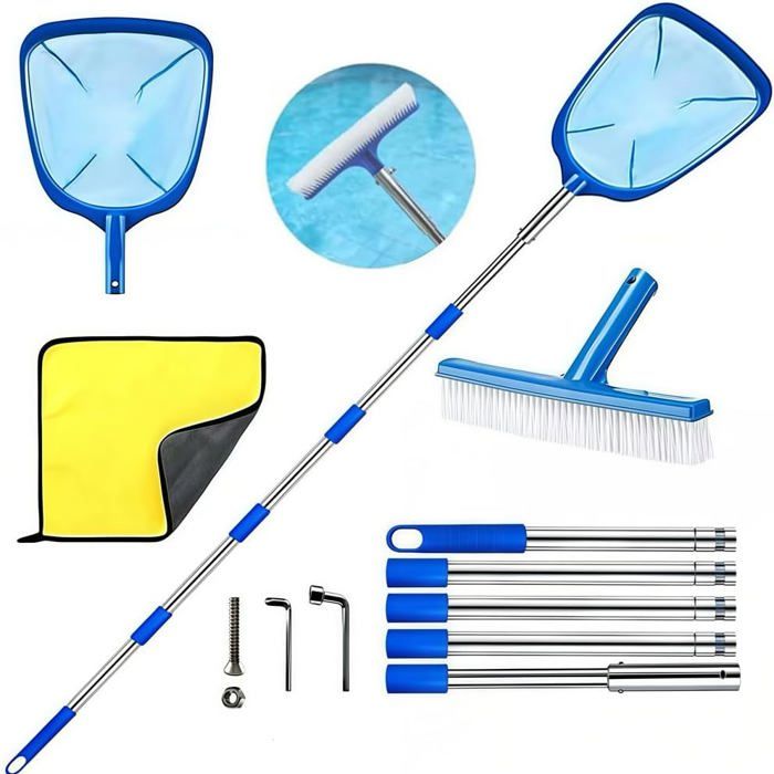 Épuisette piscine manche télescopique 220 cm + brosse & mailles fines – Kit nettoyage piscine spa jacuzzi bassin pataugeoire