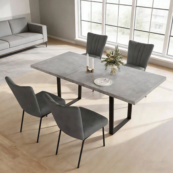 JIEXI Table de salle à manger extensible et 4 chaises de 130 à 170 cm Plateau en MDF avec chaises rembourrées en velours noir