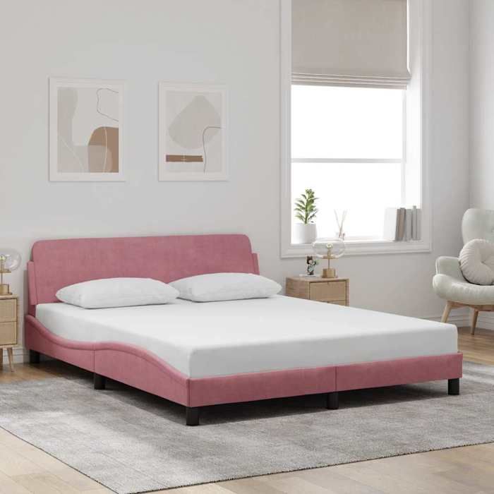 Rose Lit 2 Places：160x200 cm - Design classique - Structure de lit avec tête de lit - Dover rose 160x200cm velours 192386