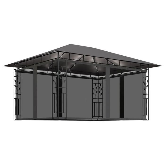 Anthracite Pergola/Pavillon pour Fête - BKM - Tonnelle avec moustiquaire et lumières LED 4x3x2 - 73m Anthracite_0936296