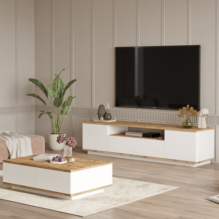 Ensemble Meubles de Salon Nepi Dmora en Bois Mélaminé Chêne Brun Noeuds Ensemble Meubles de Salon Nepi Dmora en Bois Mélaminé Chêne Brun Noeuds
