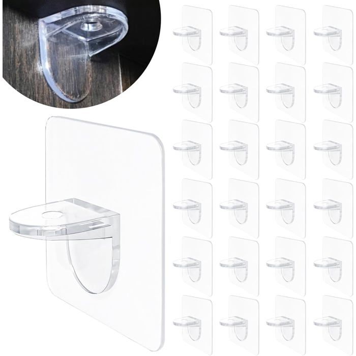 Supports Détagère Adhésifs Sans Perçage 24 Pièces Transparents Pour Placards Cuisines Armoires à Livres Cloisons
