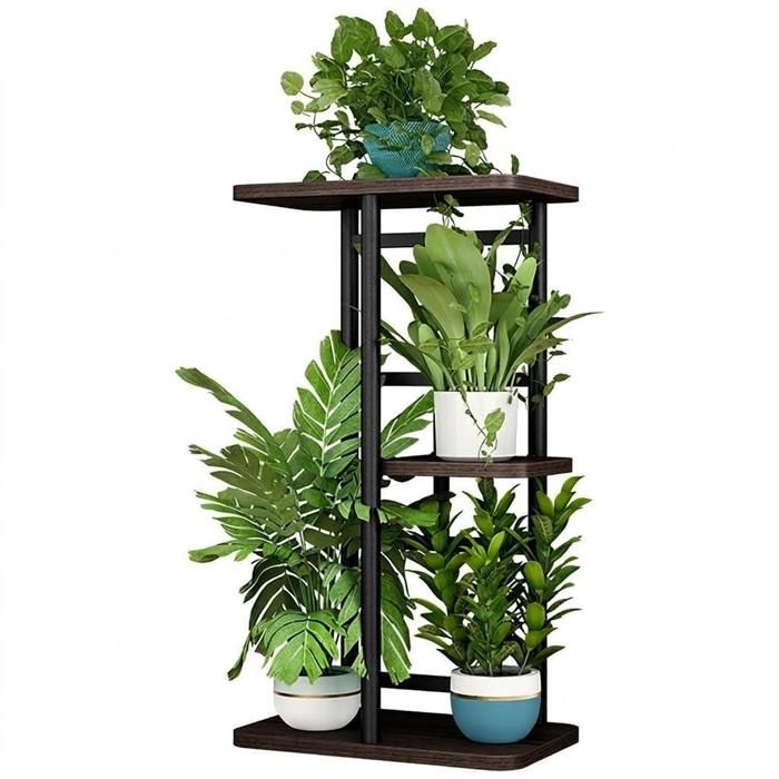 Étagère à Fleurs 4 Niveaux Métal Stable Support Plante Design Gain de Place Étagère Plantes Salon Balcon Jardin Chambre Noir