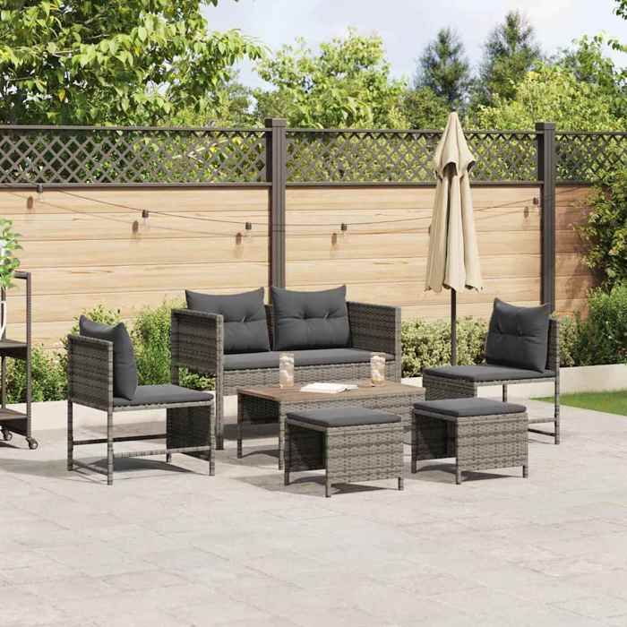 VIDAXL Ensemble de canapé de jardin (6 pcs) - ANTI-UV - Gris et Gris foncé polyrotin 84x45x35 cm M9134
