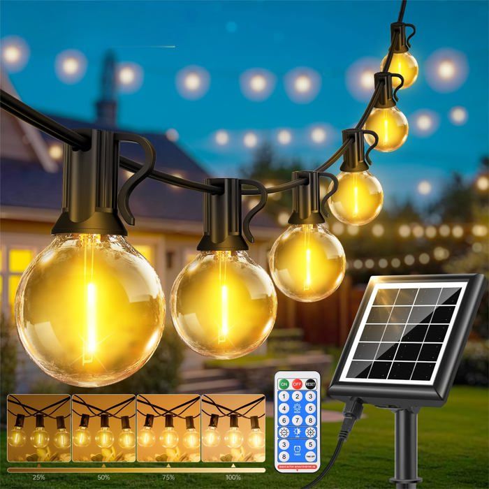 Guirlande Solaire Exterieur Lumineuse LED - 30M G40 Guirlande Guinguette Extérieur avec Télécommande IP44 Imperméable 8 Modes Guir