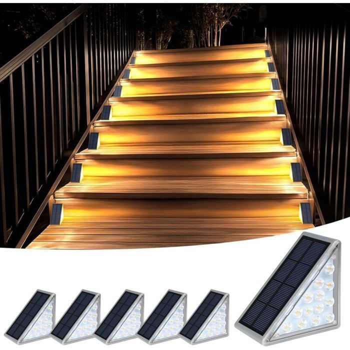 Lampes solaires descalier - PZCC - Lot de 6 - Étanches IP67 - Installation sans outil - Autonomie 8h