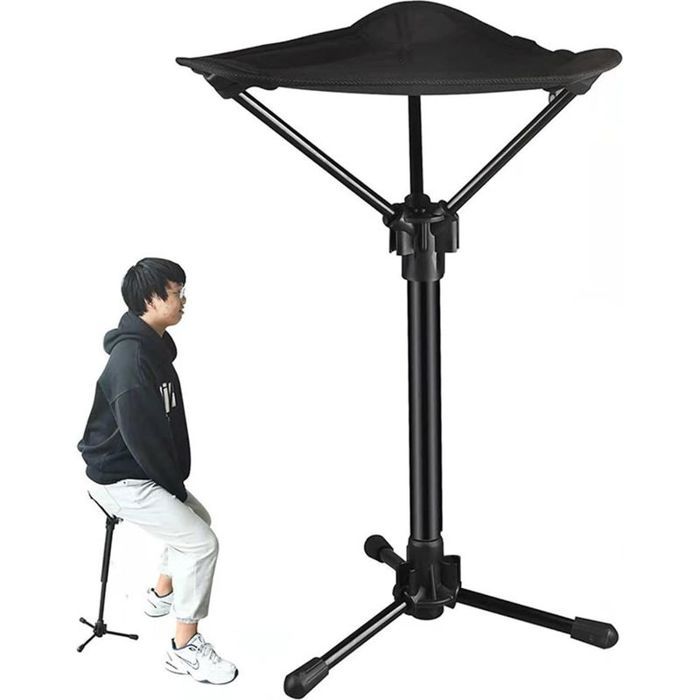 Tabouret pliant télescopique portable - Tabouret pliant réglable en trois directions - Tabouret pliant de camping avec sac