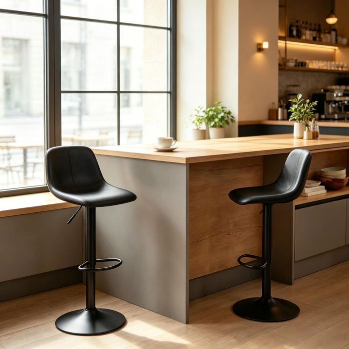 Tabouret de bar - WESTYLE - Lot de 2 - Hauteur réglable 60-82 cm - Rotation 360° - Dossier & repose-pieds