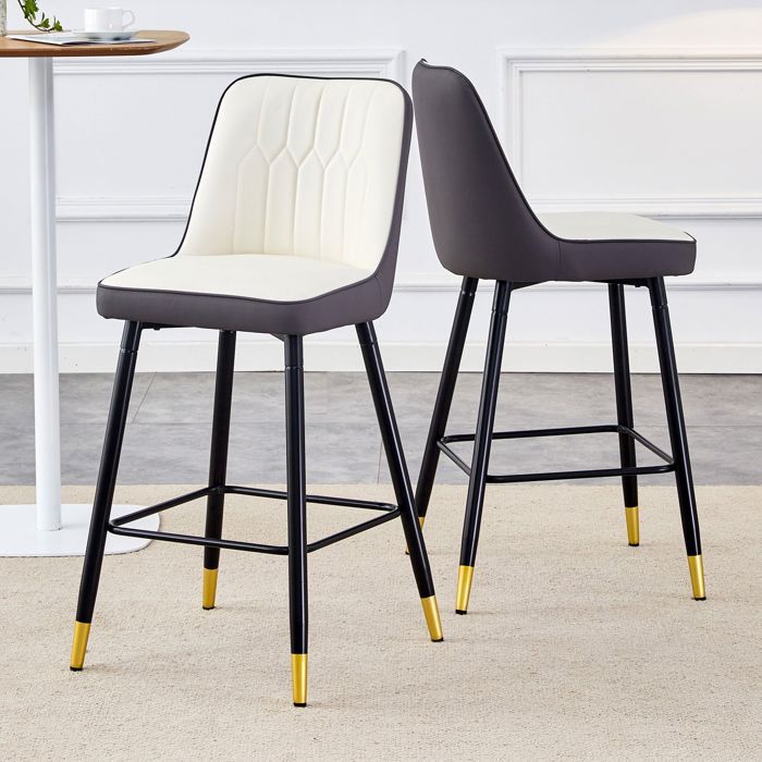 Tabouret de bar - WESTYLE - 100 cm - PU blanc/gris - Structure métal noir - Lot de 2