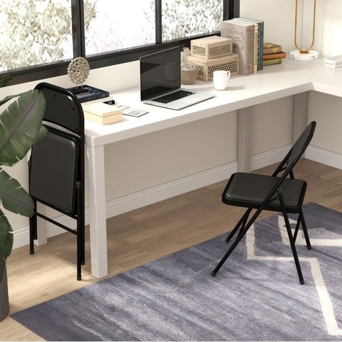 Chaises pliantes de bureau lot de 2 simili cuir noir pieds métalliques salle dattente