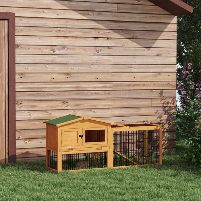 Clapier de sol - 150×525×68 cm - Niche supérieure - Enclos extérieur métal - Toit ouvrable porte verrouillable