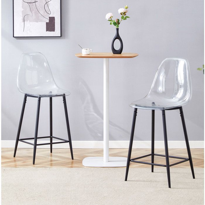 Tabourets de bar transparents avec repose-pieds - TCQPZ - Lot de 2 structure métallique noire 43 × 50 8 × 101 6 cm