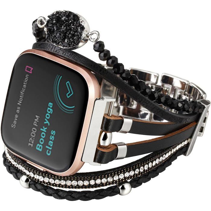 Bracelet de Montre en Cuir pour Fitbit Versa 3/4 Sense/Sense 2 Bracelet de Rechange Multicouche pour Femme Fait Main
