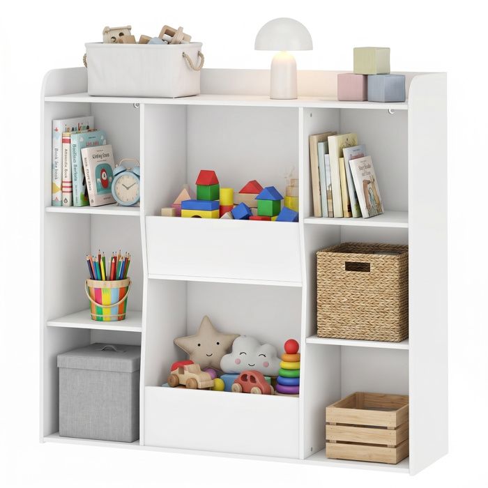 Meuble de rangement enfant - étagère 8 compartiments avec plateau supérieur - rangement jouet enfant - 104 x 29 x 101 5 cm - Blanc