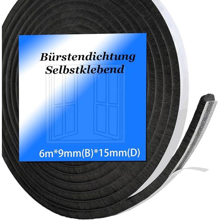 Joint à brosse autocolnt 6 m 9 mm (l) x 15 mm (D) Joint à brosse pour volet rount fenêtre porte porte Noir 6m*9m JOINT DETANCHEITE