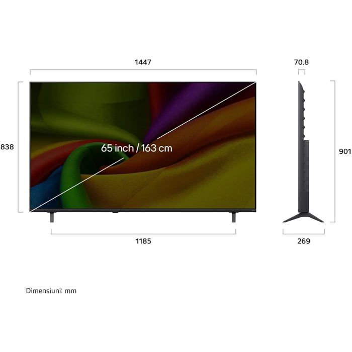 Téléviseur Ultra HD noir LG Écran plat 164 cm HDR10 HLG WebOS Wi Fi 5 intégré Bluetooth 3 HDMI 1 USB 2.0