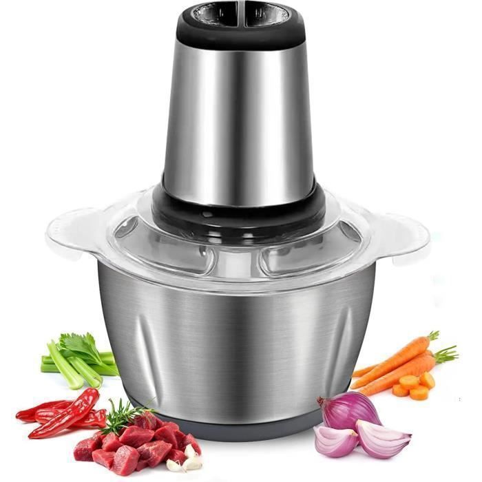 Hachoir électrique 2L - 4 Lames Inox | Deux Vitesses | Pour Viande, Légumes, Smoothies