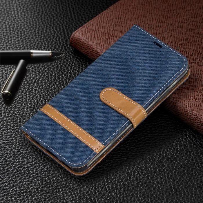 Étui Portefeuille Pour Wiko U Feel – Tissu Oxford Et Cuir PU – Rabat Magnétique, Fentes Cartes – Support Inclinable – Bleu - 5