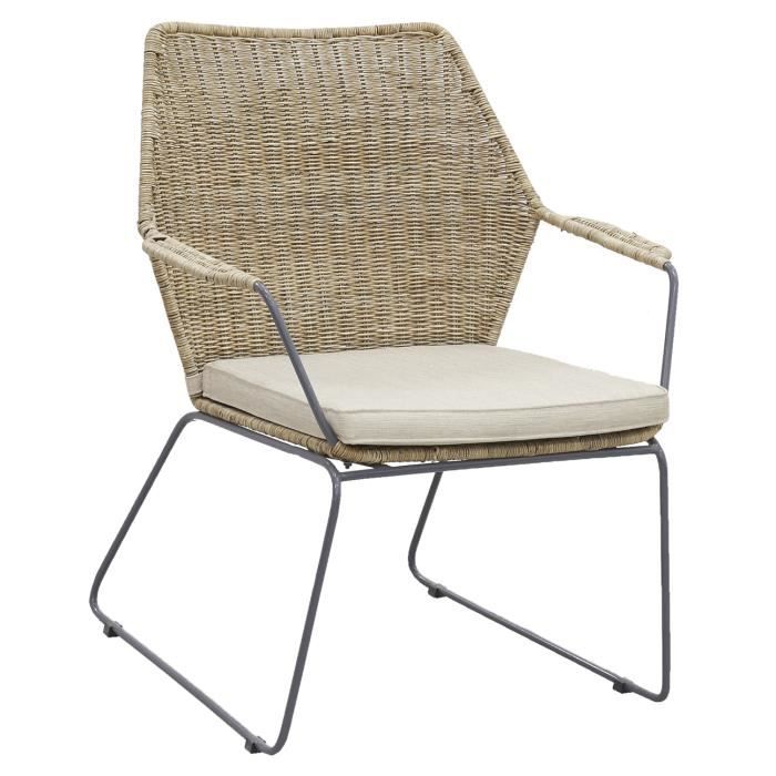 chaise - poelet gris et métal - avec accoudoirs - style campagne