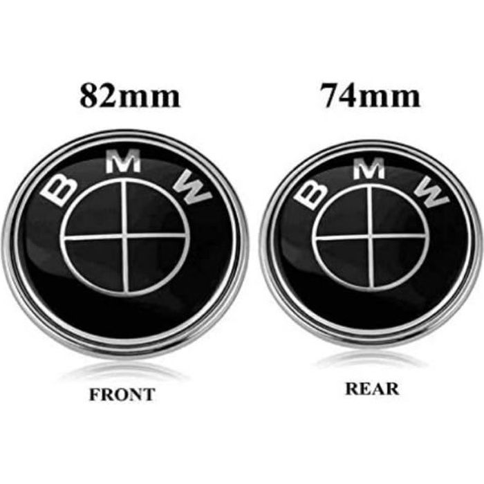 2 logo emblème insigne Bmw pour capot 82mm et coffre 74mm noir