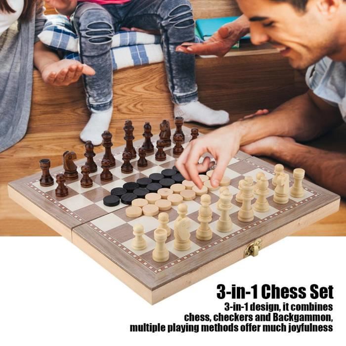 échiquier ou Planche Pliante en Bois Portable 3 en 1 Asixx Jeu d'échecs Jeu d'échecs adapté à Tous Les âges et économique 