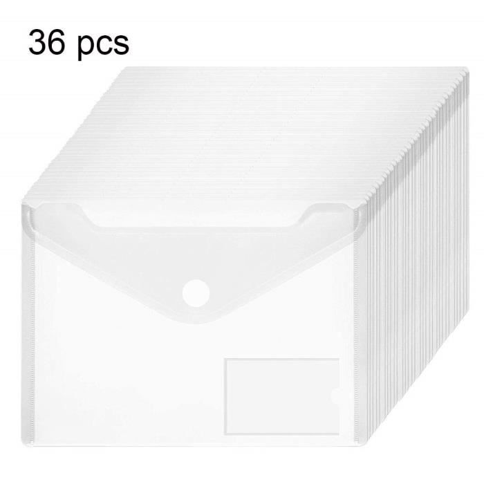 36pcs Pochettes Porte Document A5, Pochette Plastique Transparente avec  Bouton Pression en Polypropylène Étanche pour Bureau École