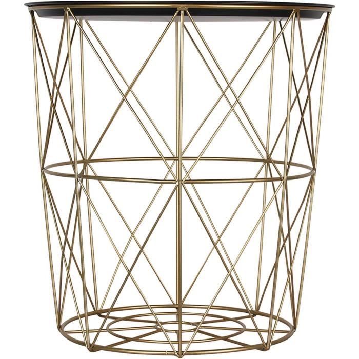 Table D’appoint Ronde HEYZOEY – Plateau Gravé, Pied En Métal Or Ou Noir – 61 Cm De Hauteur – Idéale Salon/chambre