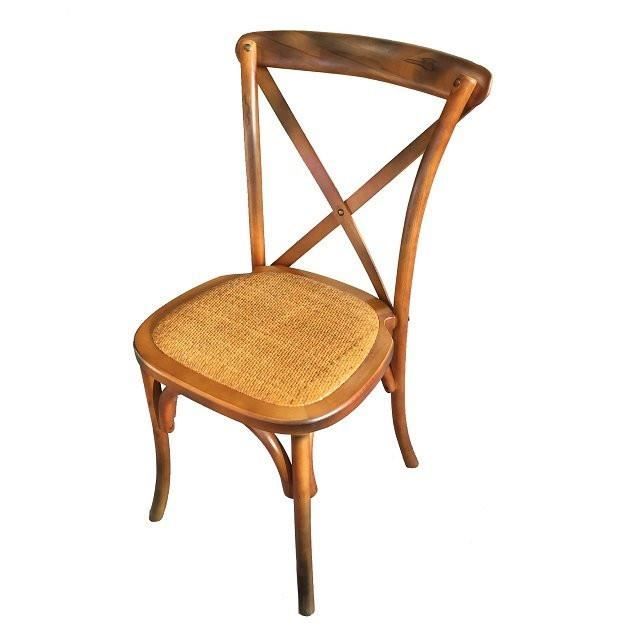 chaise bistrot en bois et rotin - lot de 4 - dos croisé - couleur bois clair et blanc