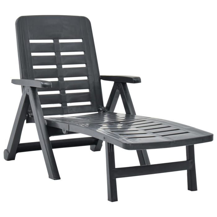 transat chaise longue bain de soleil lit de jardin terrasse meuble d exterieur pliable plastique anthracite