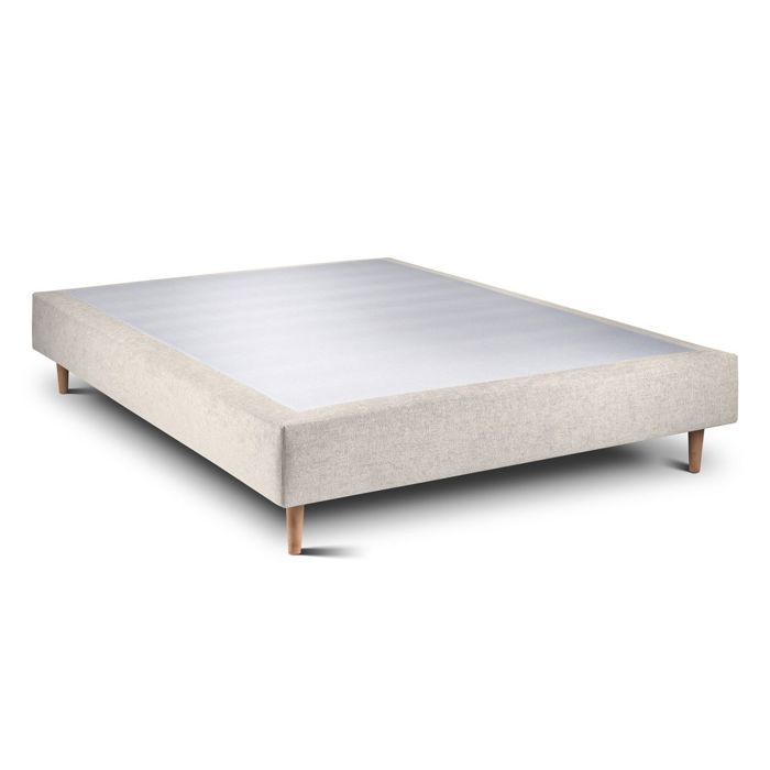 Sommier Tapissier Tissu Beige clair 140x190 H35cm Sommeil de plomb - Sommier en bois massif avec Pieds bois cones 15 cm