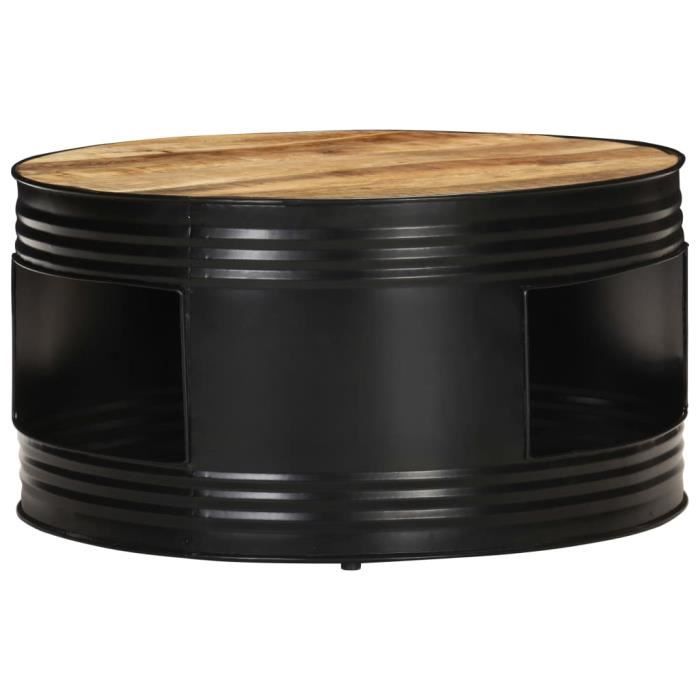 Table basse en bois de manguier brut - Noir - 68x68x36 cm - Meuble de salon - Classique - Intemporel