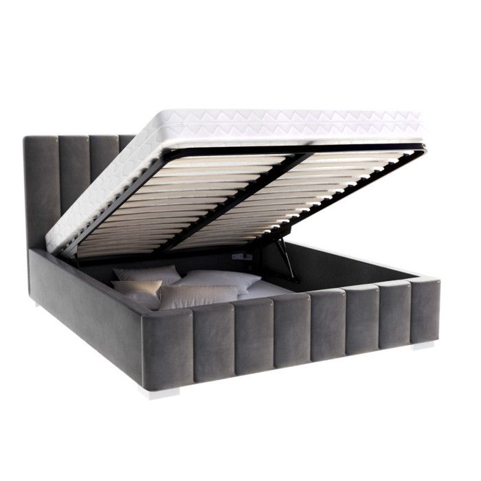 Lit Coffre Anton 140 x 190 cm avec sommier à lattes relevable Gris foncé Lit Coffre Anton 140 x 190 cm avec sommier à lattes relevable Gris foncé
