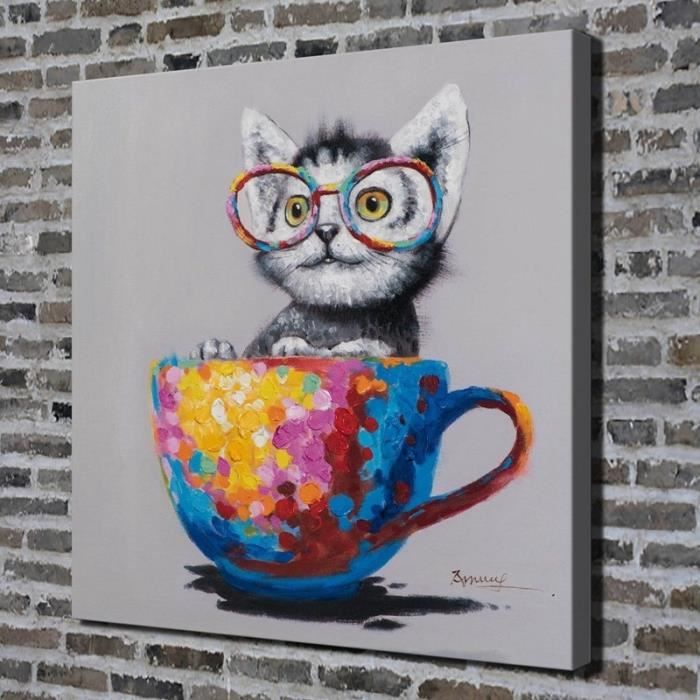 Tableau Déco Toile Imprimée Peinture à l'huile Animal Coloré Des lunettes  Chat Moderne Art Mural - Sans Cadre - Cdiscount Maison