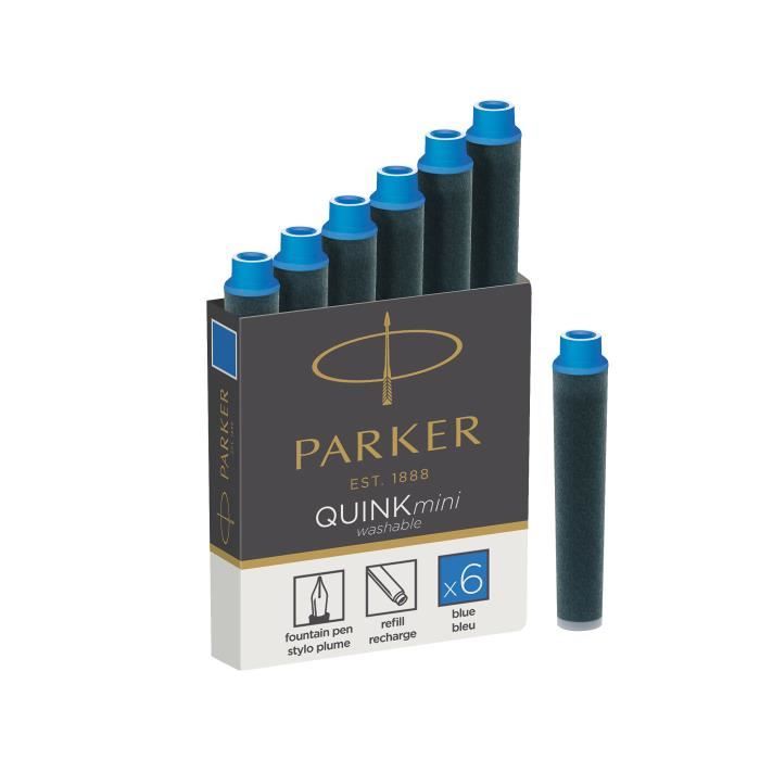 PARKER Quink 6 cartouches courtes stylo plume, encre bleue
