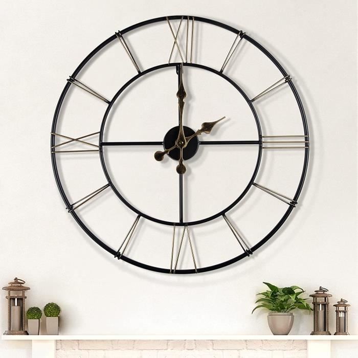 Horloge Murale Vintage Noire 33 Cm Pytha Sight | Design Squelette Chiffres Arabes, Métal Brillant | Silencieuse, Pile AA (non Incluse) | Pour Salon, Bureau, Cuisine