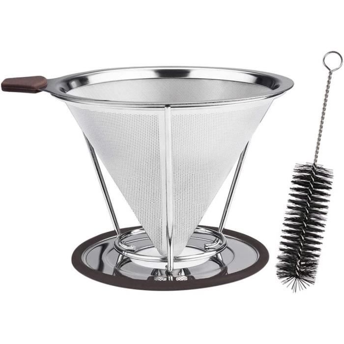 Filtre à Café Permanent Inox - Cône Réutilisable Avec Brosse - Pour Préparation Café Drip